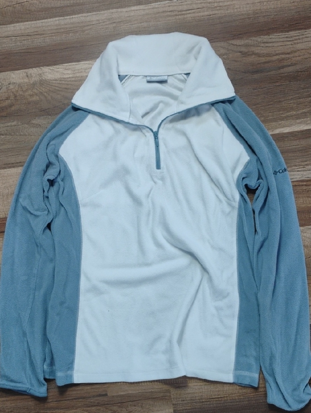 Columbia Women's L Lightweight White and Light Blue Quarter-Zip Fleece Pullover